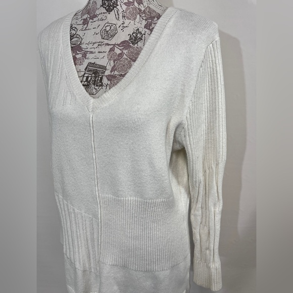 SUNDANCE Ivory ribbed V neck‎ sweater size S - Picture 3 of 12